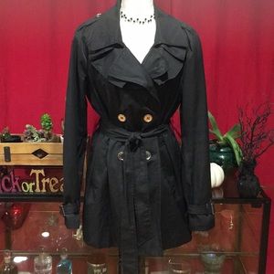 Express Black Trench Coat, Pleated Collar, Size L